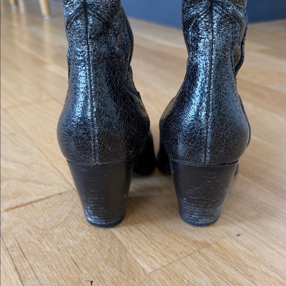 Free People Metallic Black Western Ankle Boot with Pewter Toe - Picture 5 of 7